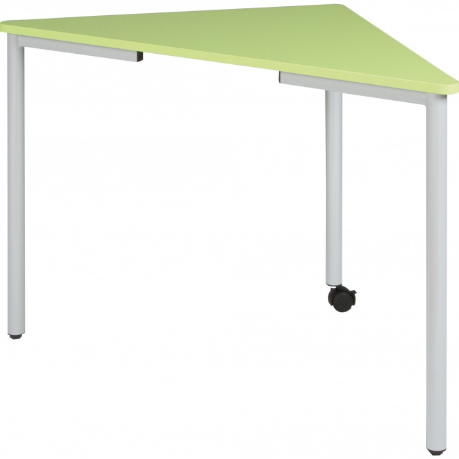 Dreieckstisch, 127x90 cm, 70 cm hoch, beweglich, 1 Fuß mit Rolle, Schiene für Schub, 
